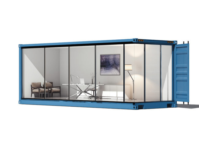 Cargo koneiner converted into an office. 3d rendering